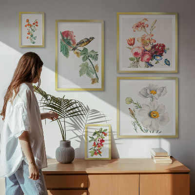 Ensemble de 5 tableaux Décorations vintage à motifs floraux et oiseaux