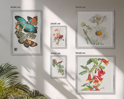 Ensemble de 5 tableaux Fleurs, papillons, oiseaux, décorations vintage