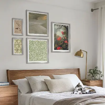 Tableau de décoration murale à motifs de fleurs et d'oiseaux naturels