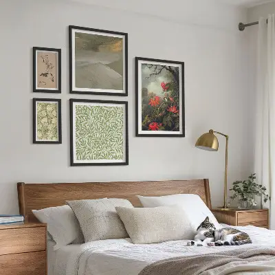 Tableau de décoration murale à motifs de fleurs et d'oiseaux naturels