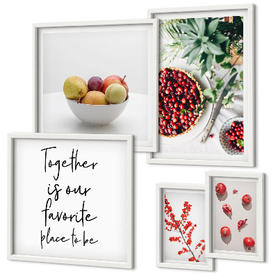 Ensemble de 5 tableaux Compositions de fruits et de plantes
