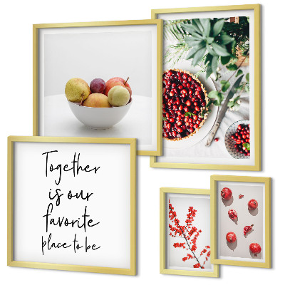 Ensemble de 5 tableaux Compositions de fruits et de plantes