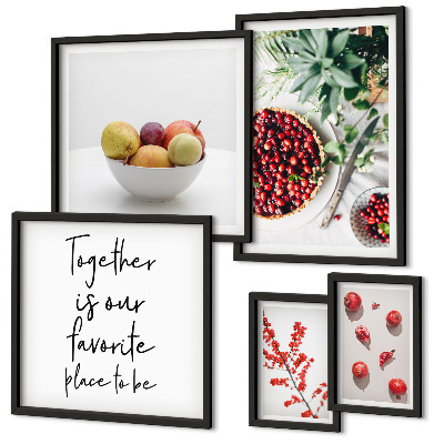 Ensemble de 5 tableaux Compositions de fruits et de plantes