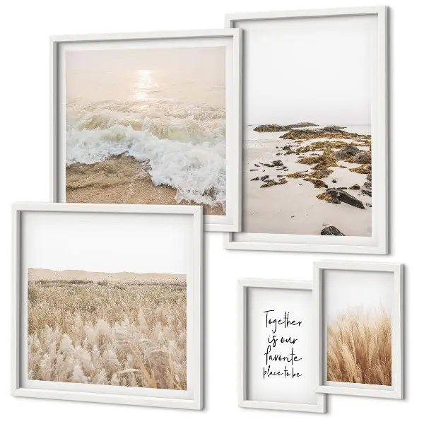 Lot de tableaux encadrés représentant des paysages naturels de plages