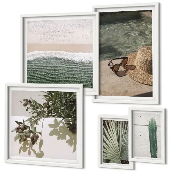 Lot de tableaux encadrés plantes d'été et détente dans l'eau