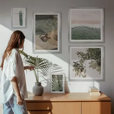 Lot de tableaux encadrés plantes d'été et détente dans l'eau