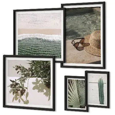 Lot de tableaux encadrés plantes d'été et détente dans l'eau