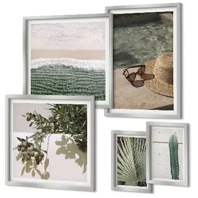 Lot de tableaux encadrés plantes d'été et détente dans l'eau
