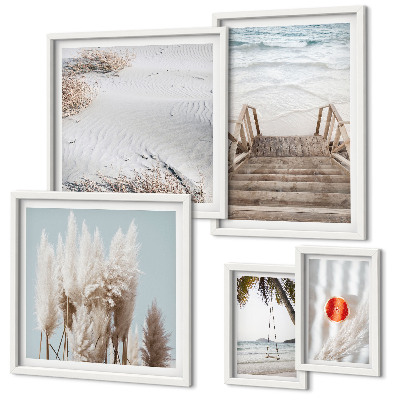 Ensemble de 5 tableaux Vues sur la plage et la nature