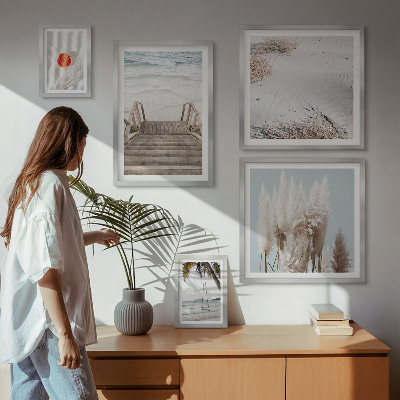 Ensemble de 5 tableaux Vues sur la plage et la nature