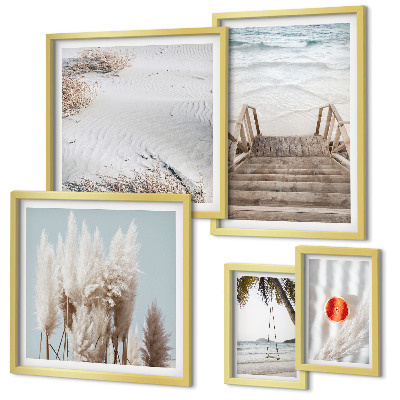 Ensemble de 5 tableaux Vues sur la plage et la nature