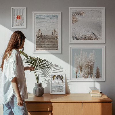 Ensemble de 5 tableaux Vues sur la plage et la nature