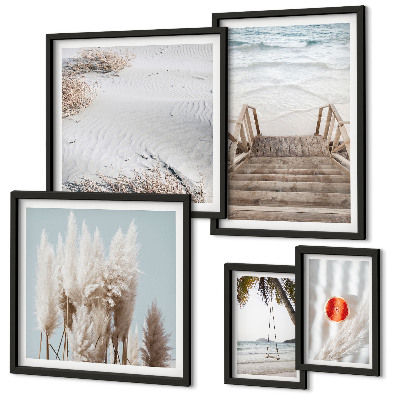 Ensemble de 5 tableaux Vues sur la plage et la nature