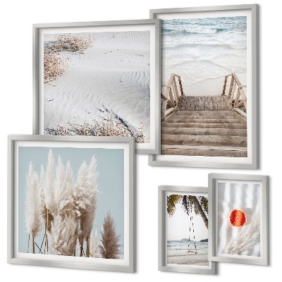 Ensemble de 5 tableaux Vues sur la plage et la nature