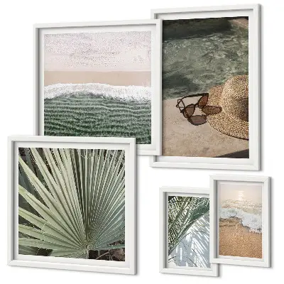 Lot de tableaux encadrés motifs sur le thème aquatique pour les vacances