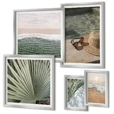 Lot de tableaux encadrés motifs sur le thème aquatique pour les vacances