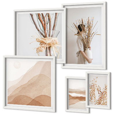 Lot de tableaux encadrés Paysages végétaux bohèmes élégants