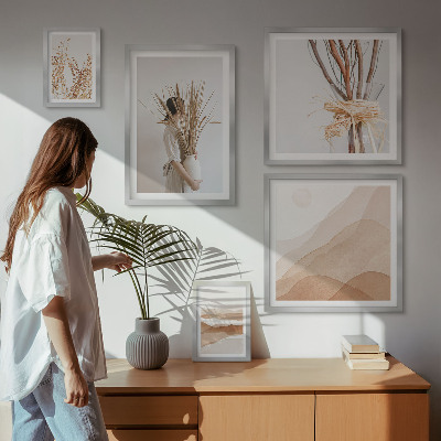 Lot de tableaux encadrés Paysages végétaux bohèmes élégants