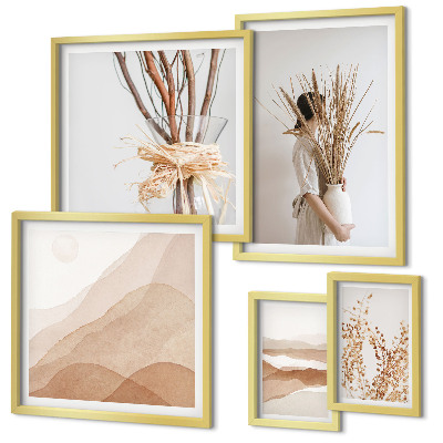 Lot de tableaux encadrés Paysages végétaux bohèmes élégants