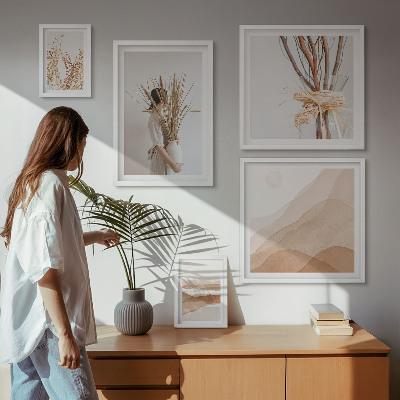 Lot de tableaux encadrés Paysages végétaux bohèmes élégants