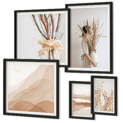 Lot de tableaux encadrés Paysages végétaux bohèmes élégants
