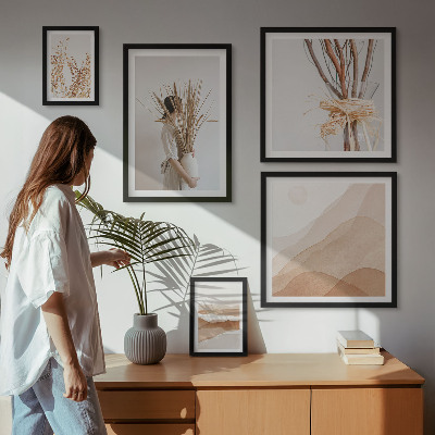 Lot de tableaux encadrés Paysages végétaux bohèmes élégants