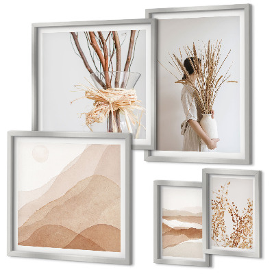 Lot de tableaux encadrés Paysages végétaux bohèmes élégants