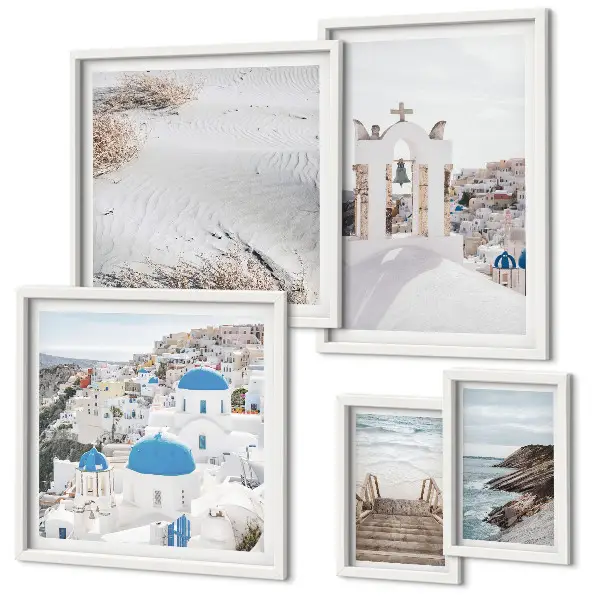 Lot de tableaux encadrés représentant les paysages blancs de Grèce