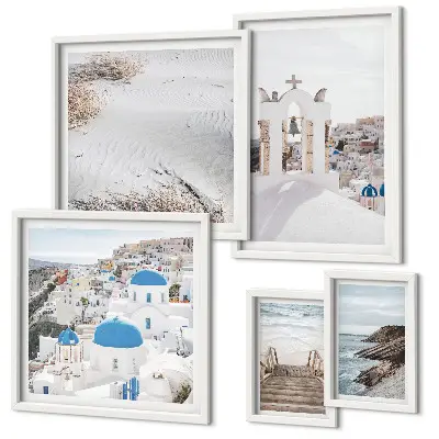 Lot de tableaux encadrés représentant les paysages blancs de Grèce