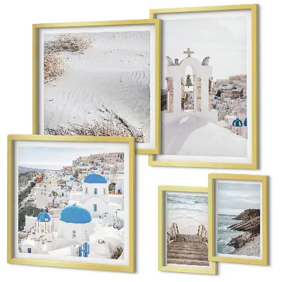 Lot de tableaux encadrés représentant les paysages blancs de Grèce