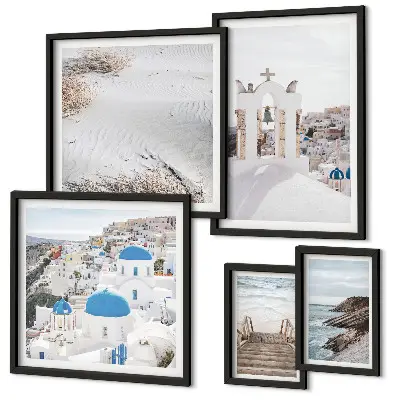 Lot de tableaux encadrés représentant les paysages blancs de Grèce