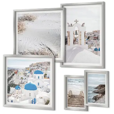 Lot de tableaux encadrés représentant les paysages blancs de Grèce
