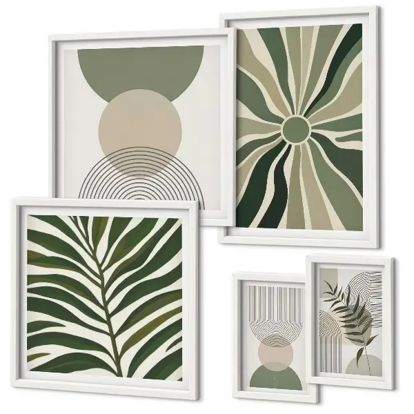 Ensemble de 5 tableaux avec des graphismes élégants sur le thème de la verdure