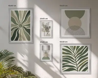 Ensemble de 5 tableaux avec des graphismes élégants sur le thème de la verdure