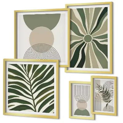 Ensemble de 5 tableaux avec des graphismes élégants sur le thème de la verdure