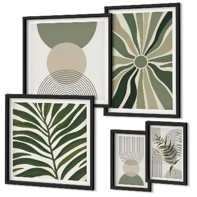Ensemble de 5 tableaux avec des graphismes élégants sur le thème de la verdure