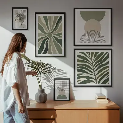 Ensemble de 5 tableaux avec des graphismes élégants sur le thème de la verdure