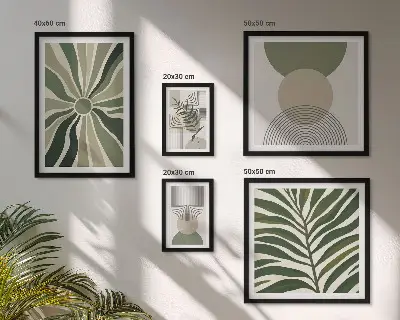 Ensemble de 5 tableaux avec des graphismes élégants sur le thème de la verdure