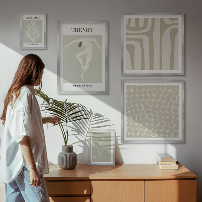 Lot de tableaux encadrés Graphismes abstraits verts stylés