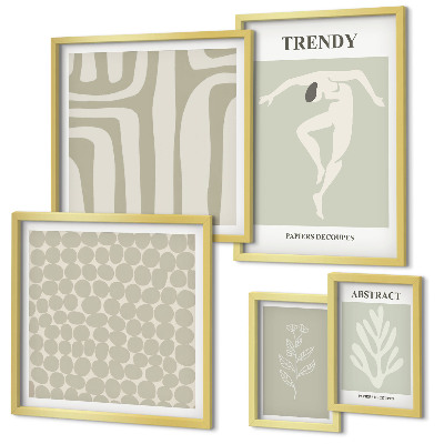Lot de tableaux encadrés Graphismes abstraits verts stylés
