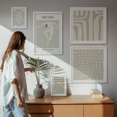 Lot de tableaux encadrés Graphismes abstraits verts stylés