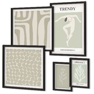 Lot de tableaux encadrés Graphismes abstraits verts stylés
