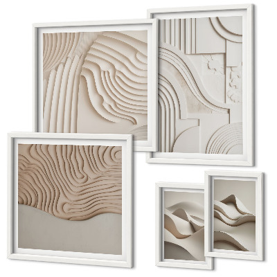 Ensemble de 5 tableaux Structures abstraites beige-blanc