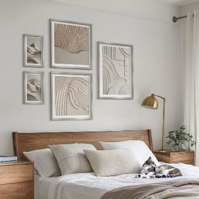Ensemble de 5 tableaux Structures abstraites beige-blanc