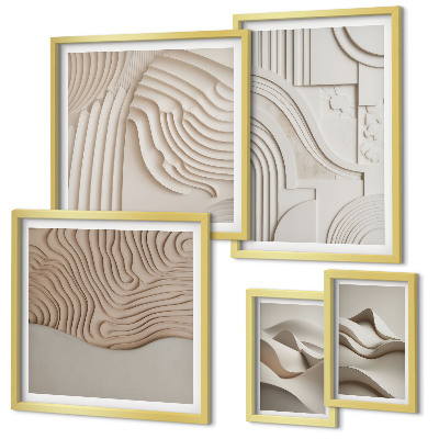 Ensemble de 5 tableaux Structures abstraites beige-blanc