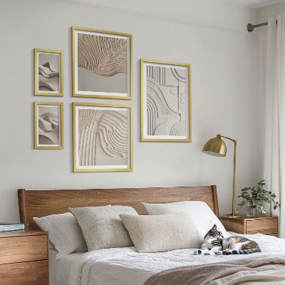 Ensemble de 5 tableaux Structures abstraites beige-blanc