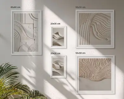 Ensemble de 5 tableaux structures abstraites beige et blanc