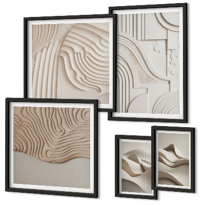 Ensemble de 5 tableaux Structures abstraites beige-blanc