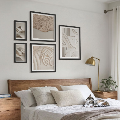 Ensemble de 5 tableaux Structures abstraites beige-blanc