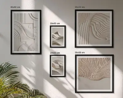 Ensemble de 5 tableaux structures abstraites beige et blanc